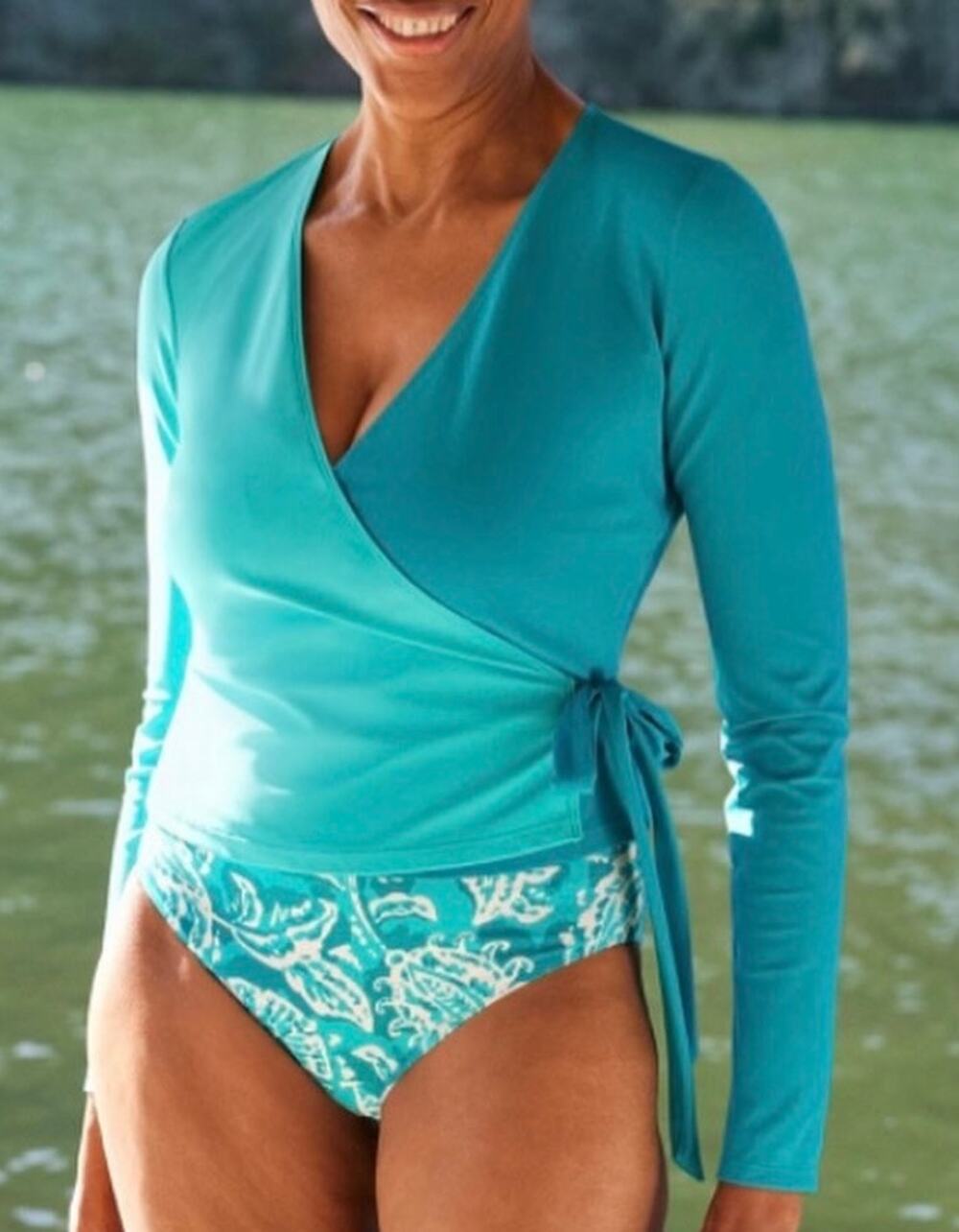 NWT L.L.Bean Summersalt Perfect Wrap Long Sleeve Cover-Up Rashguard Large Blue